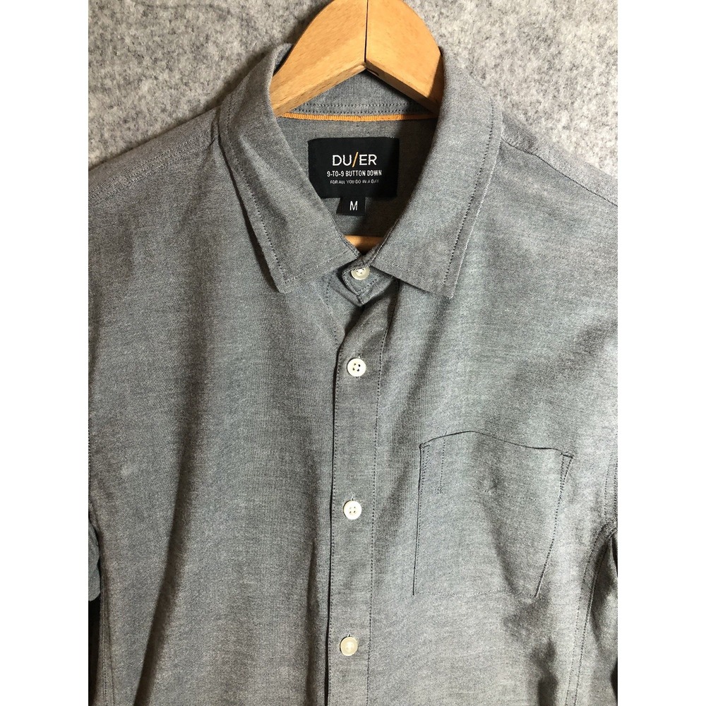 Duer Shirt Mens Medium Gray 9-9 Button Down Cotton Stretch Career Casual Classic